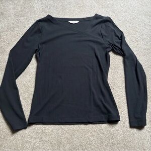 Spanx Smooth Womens Ribbed Sz Medium Crewneck Long-Sleeve Shirt Black